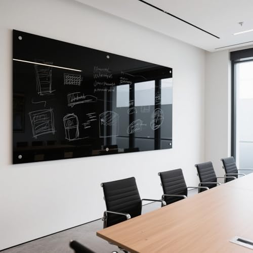 KIZZBY Black Glass Dry Erase Board - Magnetic Blackboard for Wall, 72"x36" Large Frameless Black Whiteboard for Office, Home & School - color: 72"×36" Black