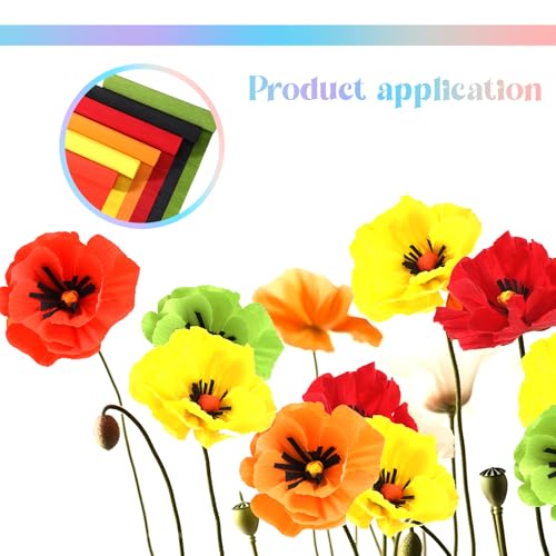 Gersoniel 57 Pcs Crepe Paper Flower DIY Kits 6 Rolls 35g Papel Crepe Sheets 50 Pcs Floral Iron Wire 10 Inch x 8 Feet 1 Roll 50 Meter for Birthday Party Wedding(Bright Series) - color: Bright Series