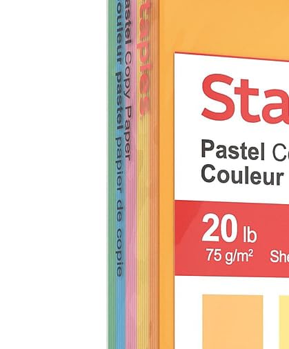 Staples Recycled Pastel Multipurpose Paper, 20 lbs., 8.5-inch x 11-inch, Assorted, 400 Sheets/Pack - style: Assorted