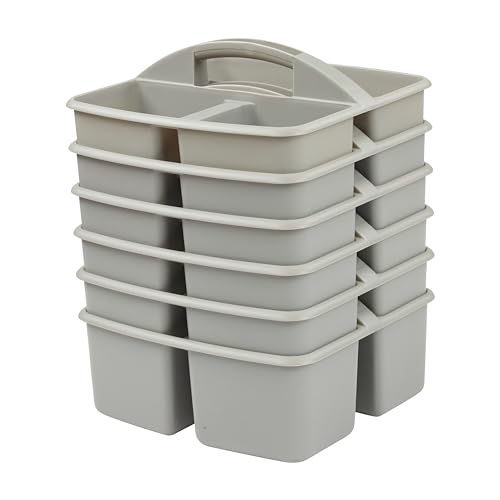 ECR4Kids 3-Compartment Small Plastic Caddy, Multipurpose Organization, Grey, 6-Pack - color: Grey