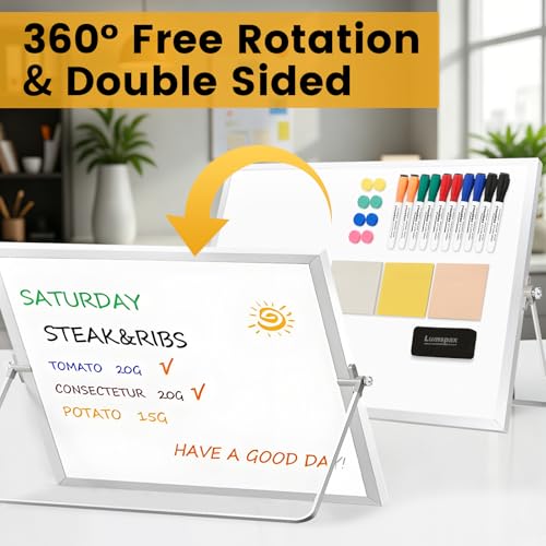 White Board with Stand, 24" x 18" Double-Sided Desktop Dry Erase Board, Portable Magnetic Whiteboard Easel for Kids Office Home School - size: 24"W x 18"H