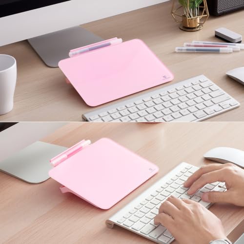 Small Desktop Glass Dry-Erase Whiteboard - 8 X 6 Inches Tabletop Easel Whiteboard with Stand, Desk Board Buddy for Artist, Teacher and Student - color: 8 X 6 Inches - Pink