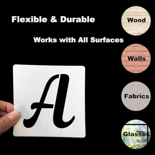5 Inch Letter Stencils for Painting - 70 Pack Alphabet Letter and Number Stencil Templates with Signs for Painting, Reusable Cursive Alphabet Stencils for Chalkboard Wood Crafts & Wall Decor - size: 5 Inch
