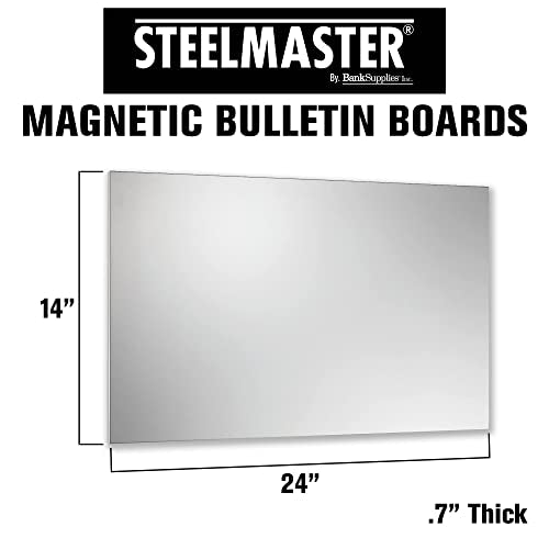 MMF Industries STEELMASTER Magnetic Bulletin Board - 24 x 14 Inches - Silver - Includes 6 Magnets, 4 x 6 Dry Erase Board & Dry Erase Marker - Scratch Resistant Finish - Horizontal & Vertical Display