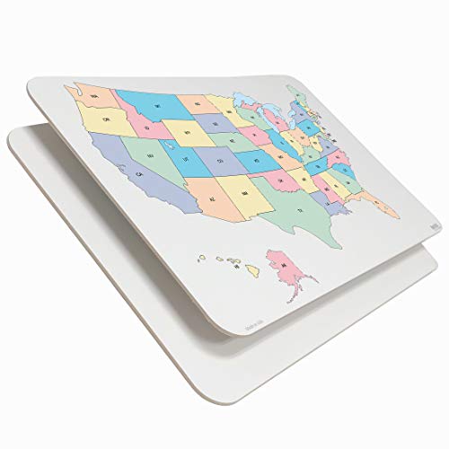 Student Lapboard with USA Map and State Names, 11" x 17" x 1/8" Double Sided Non-Magnetic Lap Board. US Map with State Name Abbreviations on One Side - color: Map With State Names