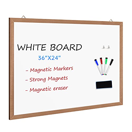 M MIOU Magnetic Whiteboard for Wall 36x24 Inches, Dry Erase White Board with Natural Wood Frame for Home, Office, School… - size: 36"X24"