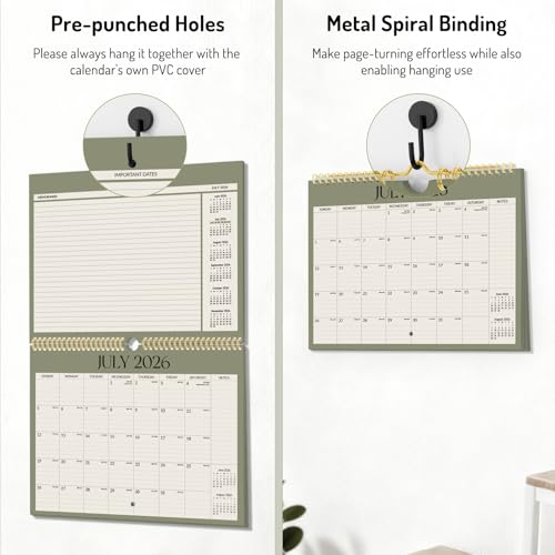 2026 Calendar, Forvencer 21-Month Wall Calendar 2026, Apr 2026 - Dec 2027, 14" x 11" Large Monthly Planner Calendars with Notes Section & Stickers, Ruled Block, Spiral Binding Hanging for Home Office - color: Sleek