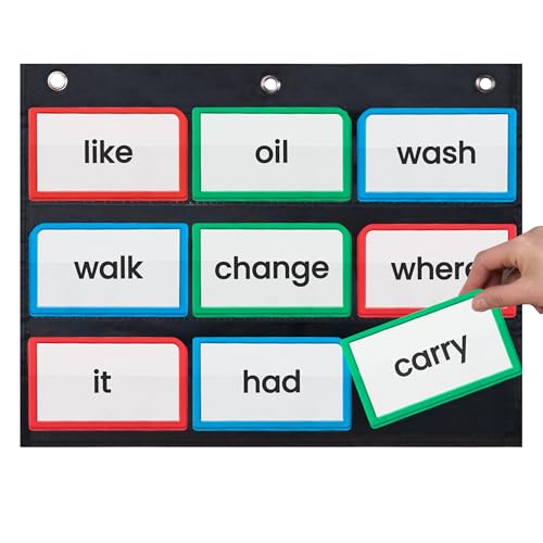 Essex Wares - 17" Wide x 11" Tall Pocket Chart, Black - Sturdy Pocket Chart for Classroom for Sentence Strips - Easy to Use & Hang, Reusable Black Pocket Chart - size: 17Wx11L
