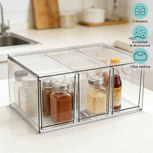Prsildan Acrylic Makeup Organizer Stackable Storage Drawers with 3 Drawers for Office Desk Vanity Craft Room Clear Drawer Organizers for Hair Accessories Art Supplies Cosmetics Modular System - style: Style3-3Drawers
