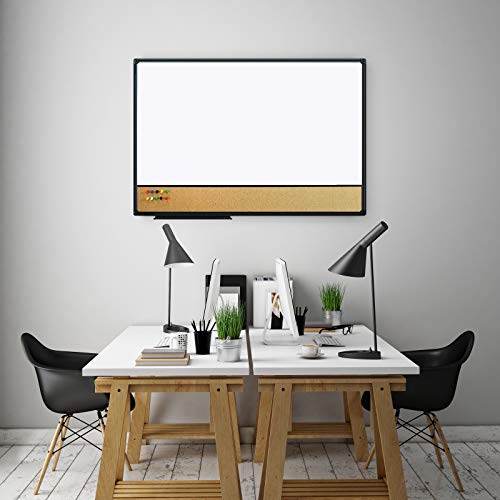 JILoffice White Board & Bulletin Corkboard Combination, Combo Board 36 x 24 Magnetic Whiteboard, Black Aluminum Frame Wall Mounted Board for Office Home and School with 10 Push Pins - size: 36"x24"-Black, style: horizontal