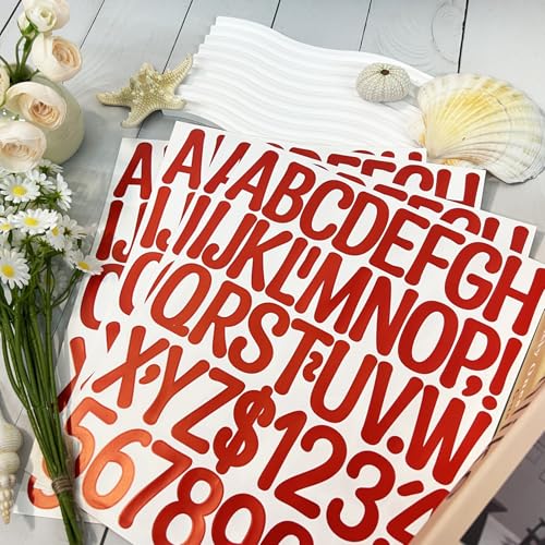 2-Inch Letter Number Sticker - Self Adhesive Capital Alphabet Stickers for Mailbox, Bulletin Board, Scrapbooking and DIY Crafts Making, 8 Sheets Red - color: Red