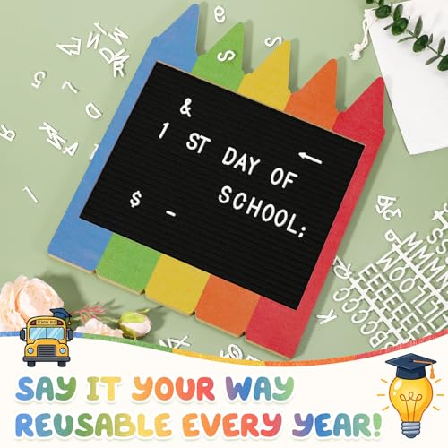 Crayon Shaped Changeable Felt Letter Board with Letters Back to School Supplies 13 x 11 Message Board First Day Last Day Sign Decor Wooden Photo Prop Centerpiece - style: Crayon