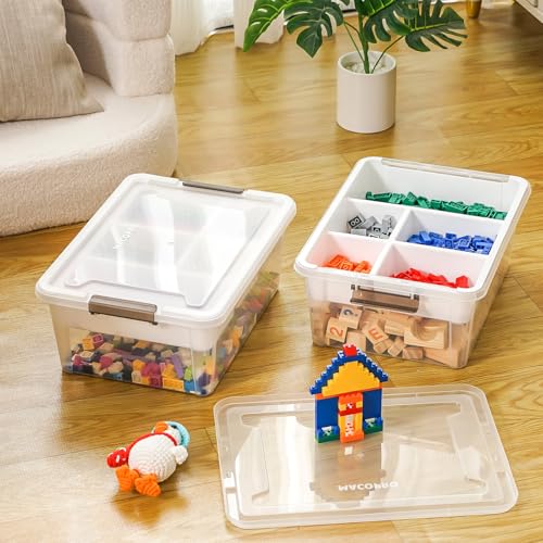 MACOPRO 17 QT Plastic Storage Box with Removable Tray, Bins with Lids, 2 Packs Clear Storage Container for Craft Supplies, Beads, Tools, Sewing, and Playdoh Organization(White, 2Pack-17QT) - size: 2Pack-17QT