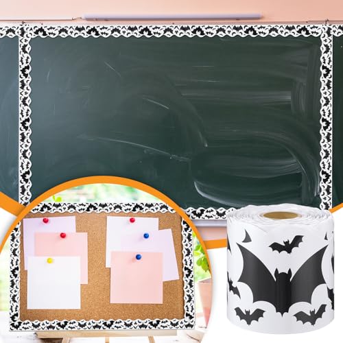 Panelee Halloween Bat Border 68.9 Feet Bulletin Board Border Butterflies Flowers Bee Space Inspirational Cute Decor for Classroom Bulletin Boards Chalkboard Wall Decor - style: Halloween Bat