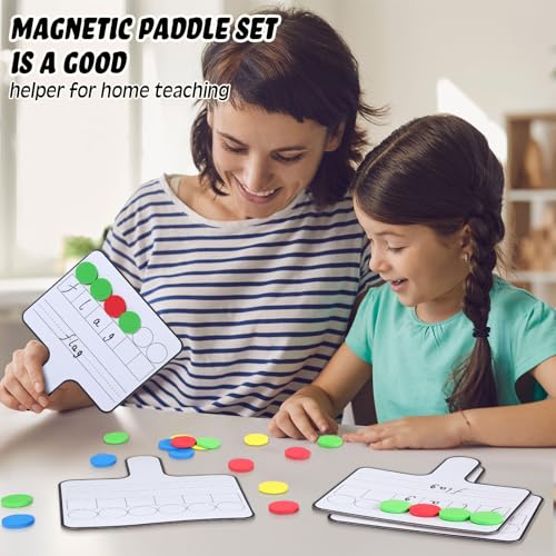Seajan 9 Pcs Magnetic Paddle Set Education Dry Erase Double Side Handheld Answer Board with Magnetic Counters Discs Phonemic Awareness Phonics Games Toy for Students Kids Teaching Supply (Black) - color: Black