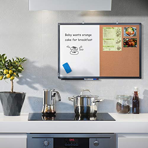 maxtek Combination Board, 36 x 24 Magnetic Whiteboard & Cork Board, Dry Erase Board Bulletin Combo Board for Home Office Classroom, 3' x 2' Wall Mounted Memo Message Board - size: 36x24