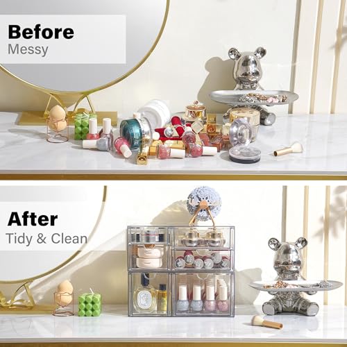 Prsildan Acrylic Makeup Organizer Clear Storage Drawer with 6 Small Drawers | Transparent, Vanity Organizers, For Bathroom Kitchen Cabinet Office Desk Under Sink, Set of 2 - style: 6 Drawers