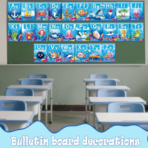 Adduster 37 Piece Alphanumeric Bulletin Board Set Submarine Alphanumeric 0-10 Card Cutout Marine Life Educational Poster for Classroom Walls Preschool Kindergarten Teacher - color: Blue