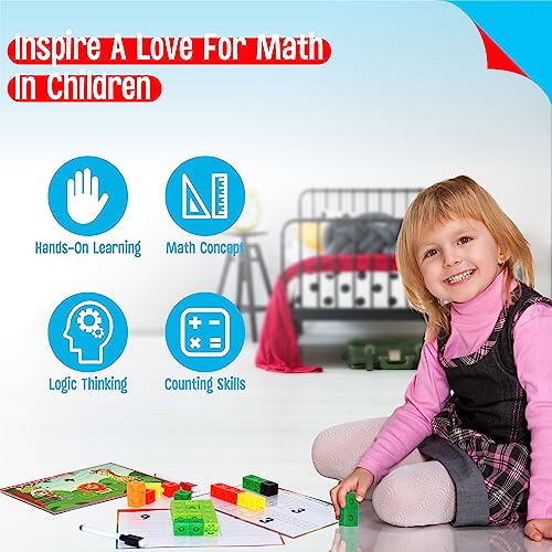 Math Linking Cubes, 100 Math Cube Manipulatives with 30 Learning Activities Number Counting Blocks Snap Linking Math Counters Fun & Educational Pre-K Counting Blocks for Preschool Kindergarten - style: numbers & equation