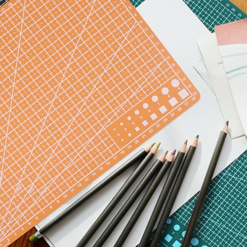 VILLCASE A4 Double-sided Cutting Mat for Crafts and Artist Carving, Orange Small Craft Cutting Board 30×22cm, Precision Sewing and DIY Work Mat for Hobbyists