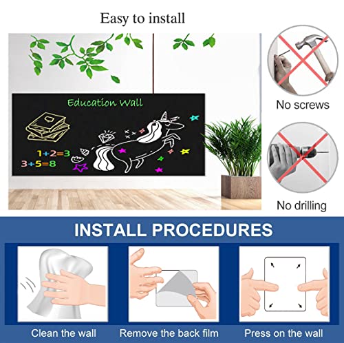 Magnetic Chalkboard Contact Paper for Wall 46.3"x18" Self Adhesive Magnetic Wall Board Sticker with 36 Magnet Letters for Office Home Black Chalk Board Wallpaper Roll - color: Black