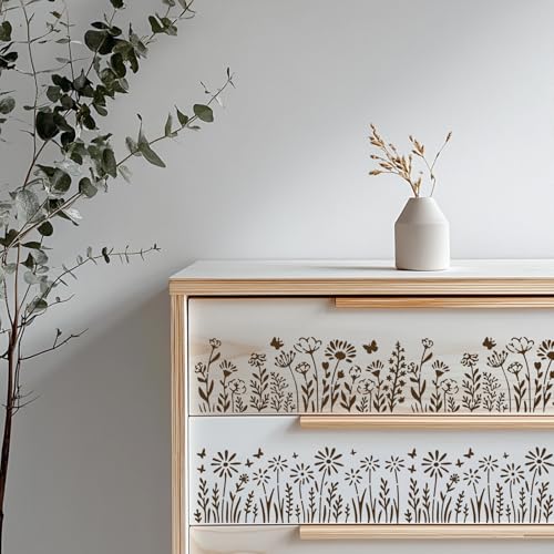ORIGACH 12 Pcs 11.81 x 4.72 Inches Large Wildflowers Stencil Flowers Stencils Reusable Drawing Template for Painting on Walls, Furnitures, Canvas, Garden - style: Wildflowers