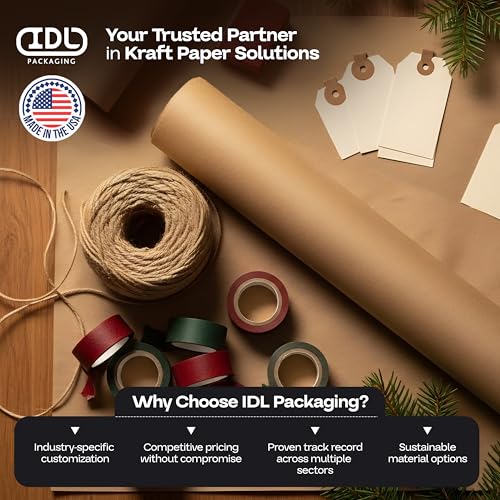 IDL Packaging 18" x 2160" (180 feet) Popular Pack Brown Kraft Paper Roll - USA-Made Perfect Craft Wrapping Paper for Packing, Moving, Shipping - 100% Recycled Natural Wrap Material - color: Brown, size: 18"x180' (#30 thick)