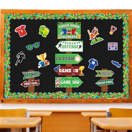 gisgfim Football Bulletin Board Decoration Set Football Borders Touch Down Cutouts for School Classroom Game Day Sports Bulletin Board Craft Home Wall(Football) - style: Football
