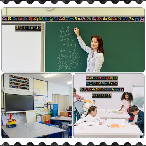 Set of 9 Cursive Writing Bulletin Board Cursive Alphabet Wall Strip for Teacher Supplies, Classroom Teaching Tool, Homeschooling, Kids Education (Vibrant) - style: Vibrant