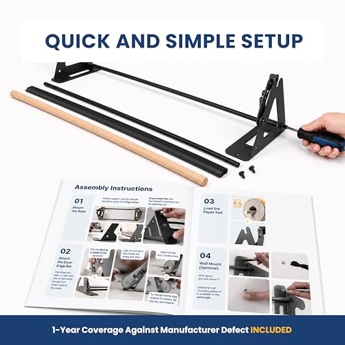 DIY Crew 18 Inch Paper Roll Dispenser and Cutter - Heavy-Duty Wall Mountable, Non Slip Tabletop - Kraft, Freezer, Butcher Paper - Up to 1000ft Rolls - color: Matte Black, size: 18"