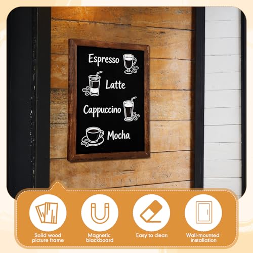 Magnetic Dry Erase Blackboard for Wall, 18" x 24" Solid Wood Frame Wall-Mounted Chalkboard, Decorative Notice Board, Erasable Message Board for School, Office, Home