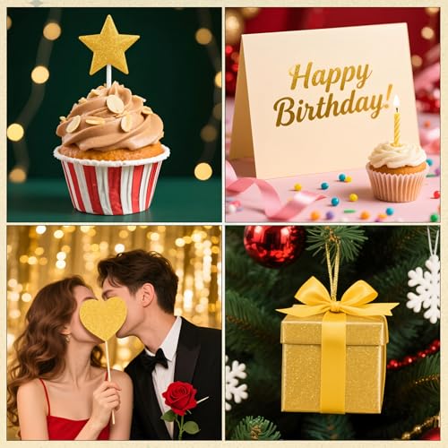 Klmnop 50 Sheets Gold Glitter Cardstock Paper 12x12", 300GSM Thick Gitter Sparkle Paper for Scrapbook, Christmas Birthday Cards, DIY Art Project, Wedding Party Decor & Gifts(Gold)