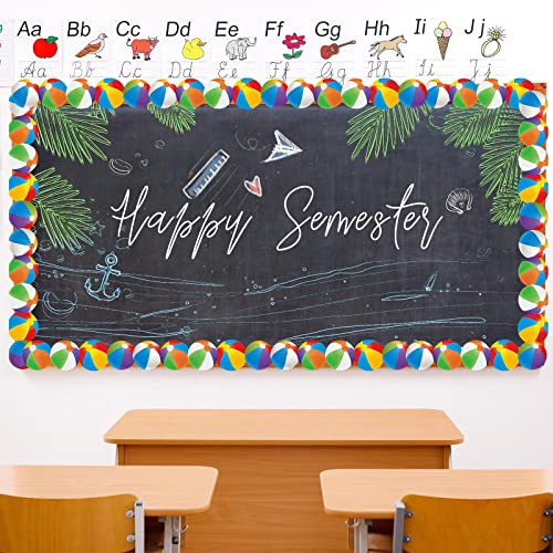 Panelee Summer Beach Ball Border 68.9 Feet Bulletin Board Border Butterflies Flowers Bee Space Inspirational Cute Decor for Classroom Bulletin Boards Chalkboard Wall Decor - style: Ball