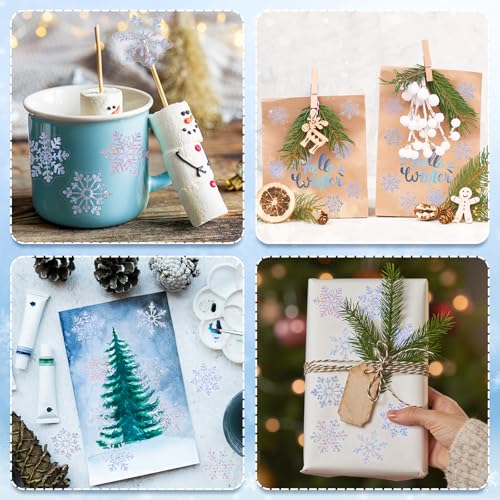 Whaline Winter Snowflake Stickers Roll Laser Silver Snowflake Seal Stickers Christmas Waterproof Self-Adhesive Decals for Envelope Journal Decor Xmas Holiday, 500 Pcs - style: Snowflake 2