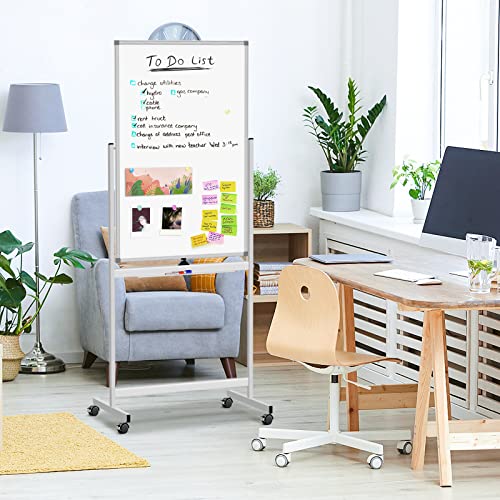 Rolling Whiteboard, 40" x 24" Magnetic Mobile White Board, Double Sided Dry Erase Board with Stand, Standing Whiteboard Easel on Wheels for Home School, Office and Classroom