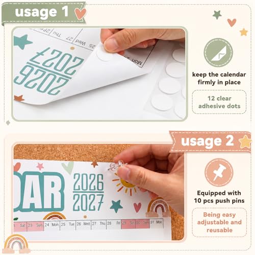 Thenshop 2026-2027 Dry Erase Wall Calendar Large 33'' x 44'' Big Academic Yearly Calendars for Wall Includes Laminated Calendar and Pins Marker for Schedule Planner Classrooms Home Office(Boho) - style: Boho
