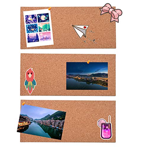 SUNGIFT 17 x 8 Inch Cork Bulletin Board 6 Pack, 1/2" Thick for Office/Home | Frameless Cork Tiles for School, Self-Adhesive Corkboards Wall Decor , 50 PCS Pushpins Included