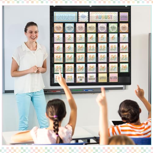 119 Pcs Classroom Calendar Pocket Chart Black Monthly Bulletin Board Set Seasons Festival Weather Farmhouse Calendar Set for Classroom Decoration Back to School Supplies(Pastel Checkerboard) - style: Pastel Checkerboard