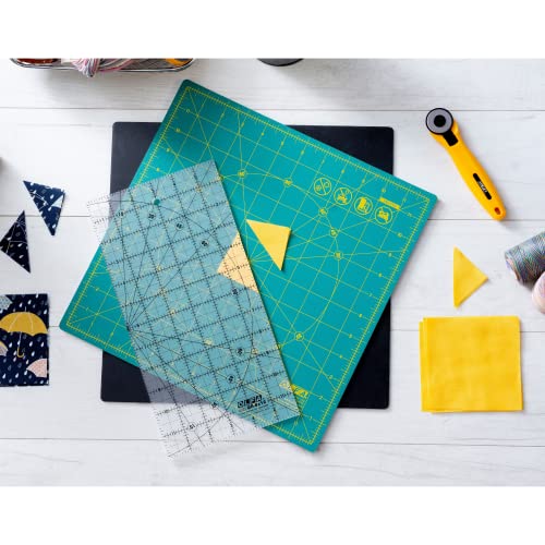 OLFA 12" x 12" Rotating Cutting Mat (RM-12S) - Self Healing 12x12 Inch Square Rotary Mat with Grid for Fabric, Sewing, Quilting, & Crafts, Rotates 360 Degrees, Use with Rotary Cutters (Green) - size: 12"L x 12"W