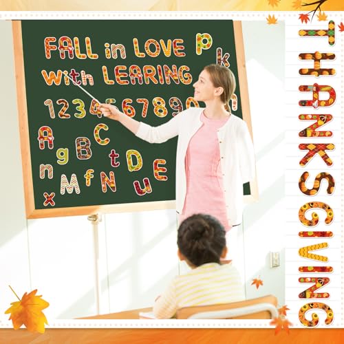 Faccito 231 Pcs Thanksgiving Letters Cutouts for Bulletin Board Decorations Fall Thanksgiving Letter Classroom Bulletin Board Set 4.3" 3.2" Turkey Alphabet Number Punctuation Accent School Decor - style: Fall Thanksgiving