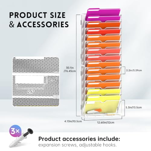 15-Tier Wall File Organizer, Wall File Holder Mesh Mail Organizer for Papers, Folders, Letters, Magazine Rack for Office Home Classroom, White - size: 15Tier-White-1Pack
