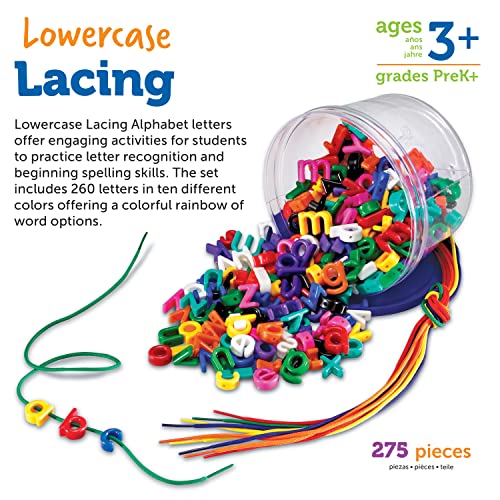 Learning Resources Lowercase Lacing Letters - 275 Pieces, Ages 3+ Toddler Alphabet Learning Toys, Preschool Games, Homeschool Supplies, Fine Motor Skills Toys, Alphabet Beads, Early Spelling - style: Lacing Letters