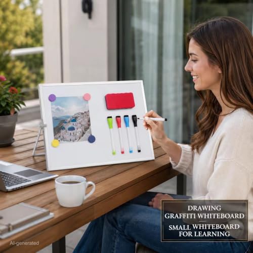 MXG Double Sided Magnetic Small White Board with Stand | 12x16 Inch Portable Mini Dry Erase Board with Markers, Eraser & Magnets 360 Rotatable & Adjustable for Office, Home, School - size: 12"W x 16"H