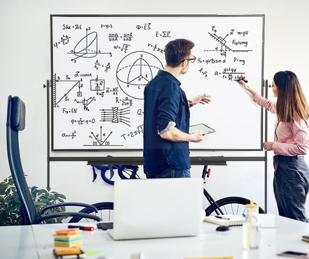 Large Magnetic Mobile Whiteboard 60"x48", Rolling Double Sided Stand Whiteboard on Wheels, Reversible Adjustable Height/Angle Dry Erase Board 5' x 4' Easel White Board for Office Classroom, Black - color: Black, size: 60" x 48"