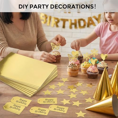 BOOKNOW 27 Sheets Metallic Gold Cardstock Paper, A4 Gold Glitter Paper for Card Making, Back to School Supplies, 90lb/250GSM