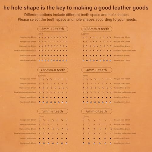 WUTA Leather Stitching Punch, 3nd Removable Round Hole Pricking Irons, Professional Working Hole Punch Tool Set for DIY Leather Craft(6mm- 2+6 Hole) - size: 3nd 6mm- 2+6 Hole