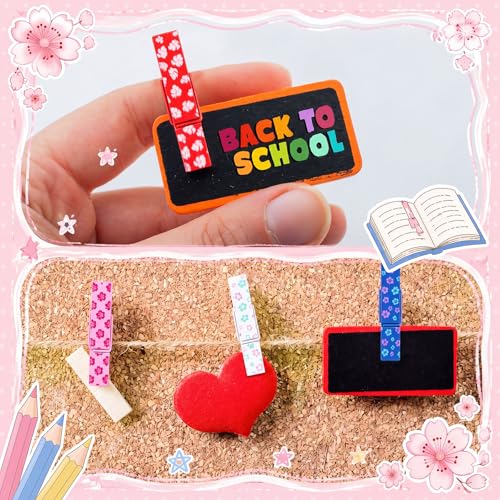 LemonRoad 60 Pcs Push Pin with Wooden Clips Teacher Cork Board Artworks Decorative Push Pins Tacks for Classroom Photo Bulletin Board Clips (Cartoon-2) - style: Cartoon-2