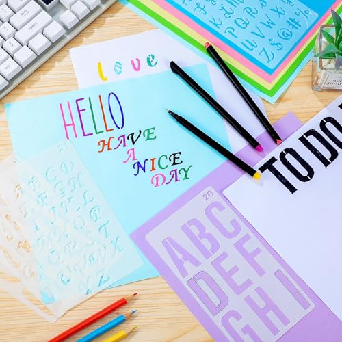 30 Pieces Letter Stencils for Painting 4 x 7 Inch Alphabet Reusable Plastic Numbers Font Templates for Journal Notebook, Diary, Scrapbook Decor Supplies