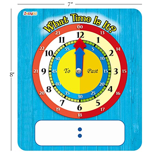 ZazzyKid Time Learning Analog Clock for Kids - Pack of 5 (7 x 8 Inches) with 5 Erasable Markers: Teach Children to Tell The Time