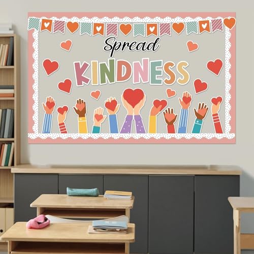 Kindness Bulletin Board Decorations Spread Kindness Bulletin Board Set Inspirational Motivational Heart Paper Cutouts for Back to School Classroom Wall Decor - style: Spread Kindness